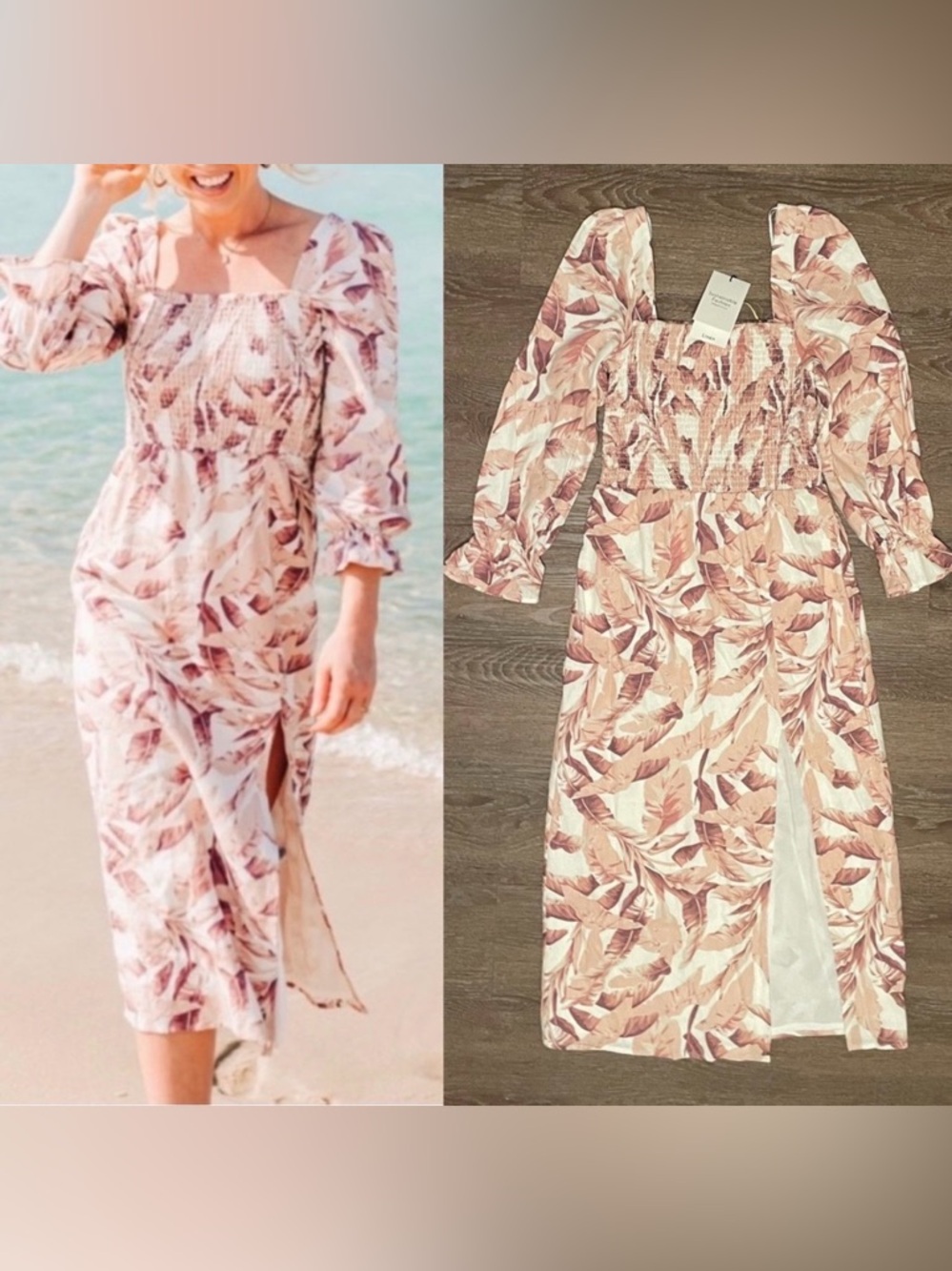 New House of Harlow 1960 Floral Palm Linen Puff Sleeve Midi Dress Size XS
